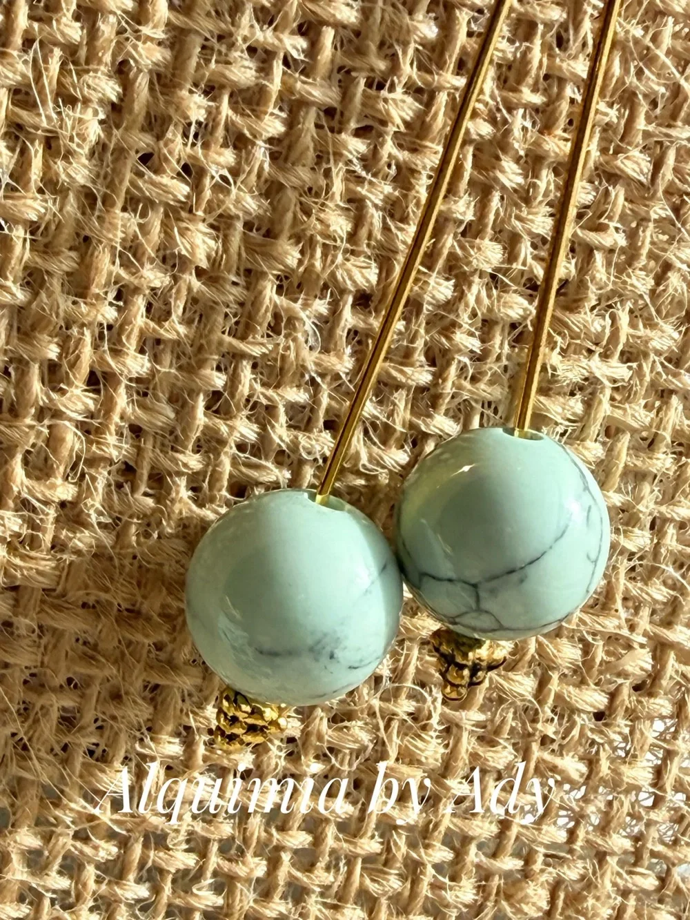 Turquoise and Gold Wire-Wrapped Drop Earrings + ribbon